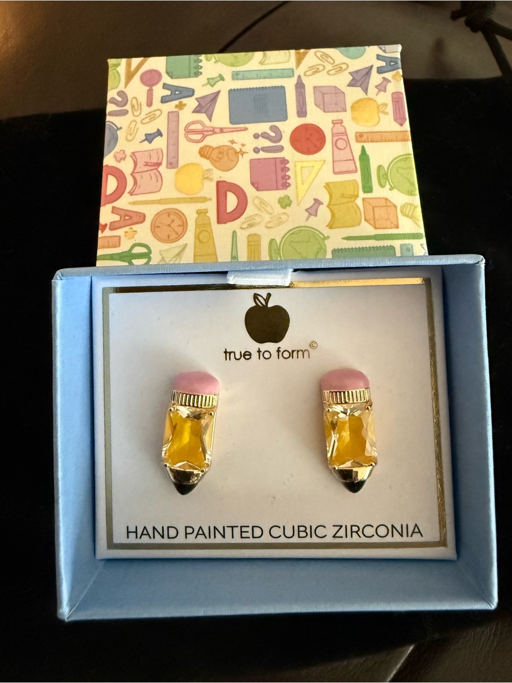 Earrings NIB School Pencils Teacher Cubic Zirconia True to Form